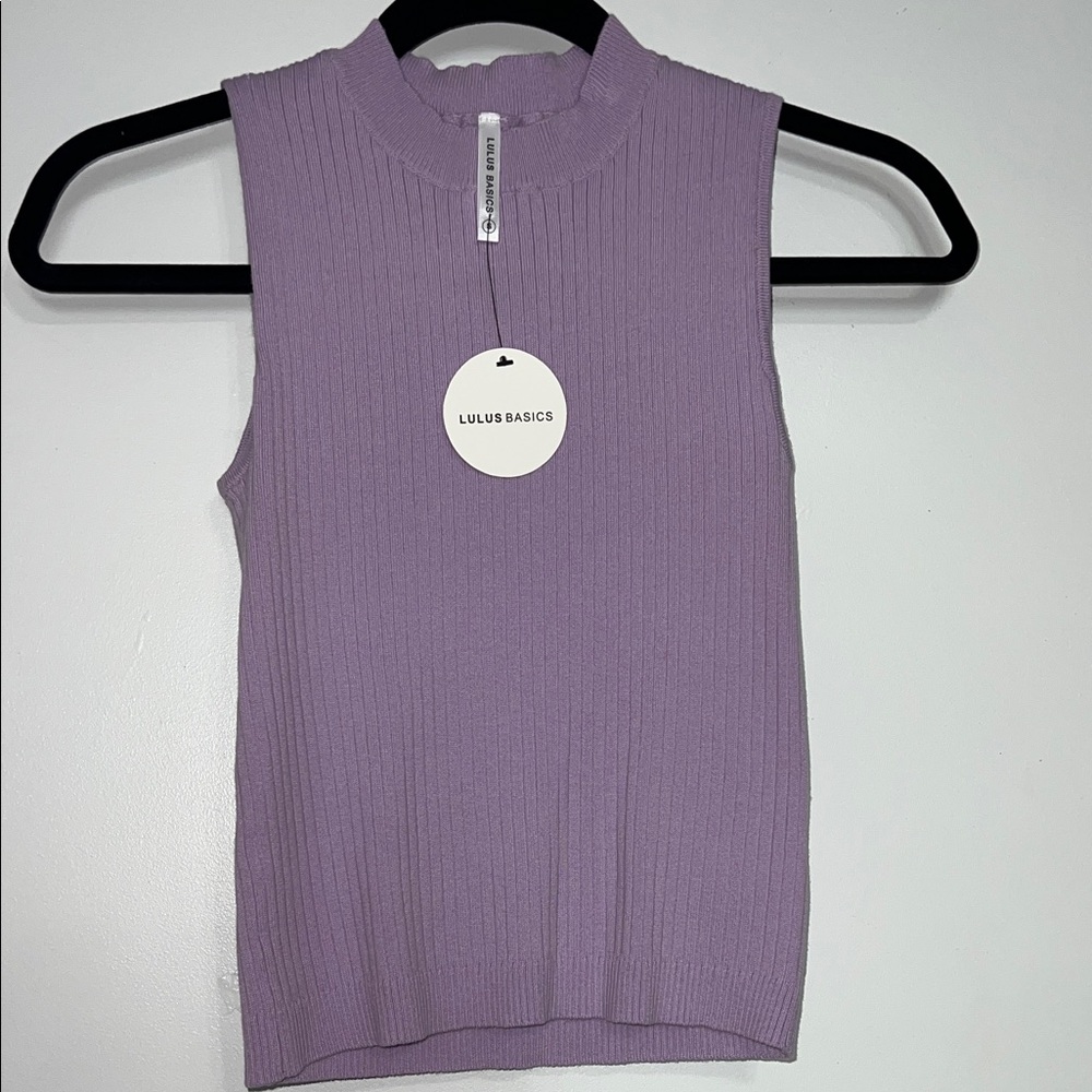 Lavender Ribbed Sleeveless Mock Neck Top
